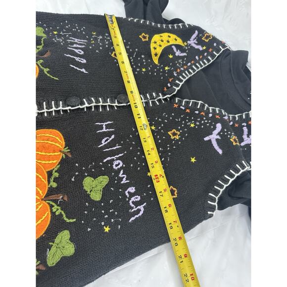 VTG Holiday Editions Halloween Sweater Vest Women XL Black Jack O Lantern Bats - Picture 6 of 14